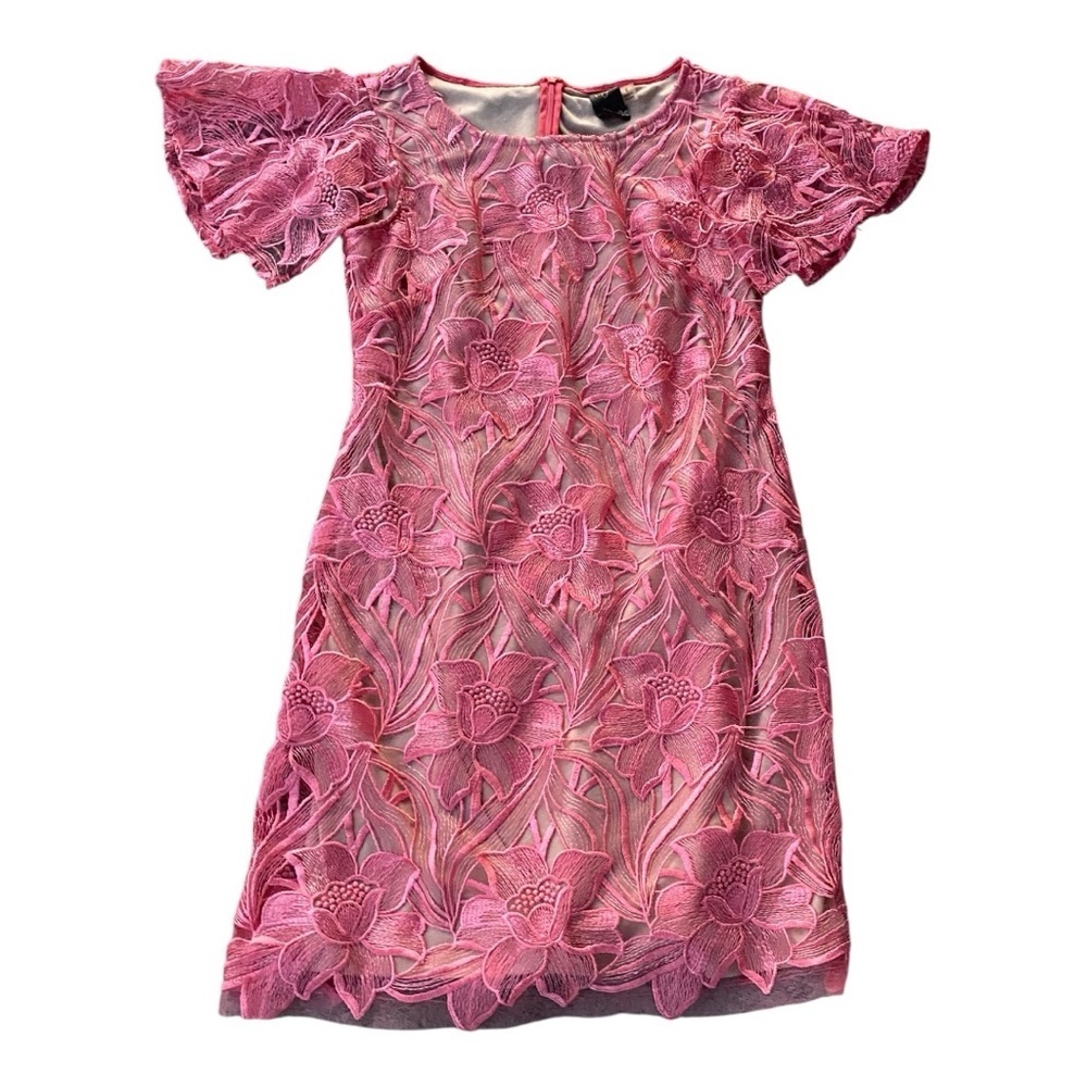 TAYLOR Women’s Sheath Lace Cutout Dress with Flutter Sleeves in Pink Size 6 - Picture 3 of 7